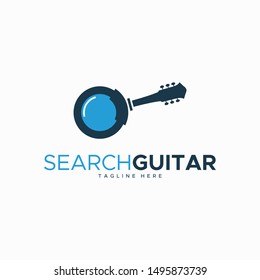 magnifying glass and guitar for search guitar logo design unique