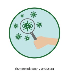 magnifying glass in hand research virus covid 19 icon isolated on white background