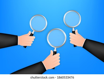 Magnifying glass hand for web background design. Magnifying glass icon. Vector stock illustration.