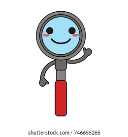 magnifying glass happy cartoon character waving hand icon image 