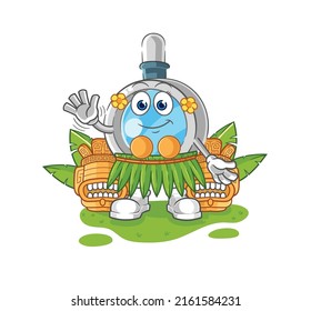 the magnifying glass hawaiian waving character. cartoon mascot vector