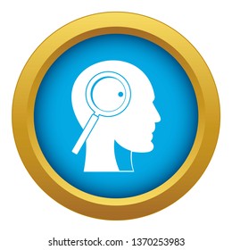 Magnifying glass in head icon blue vector isolated on white background for any design