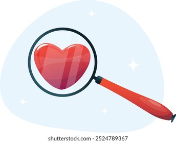 magnifying glass with a heart, the concept of finding love or a loved one 