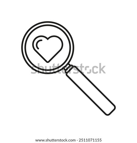 Magnifying glass with heart icon. Vector. Line style.