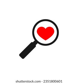 Magnifying glass with a heart inside.