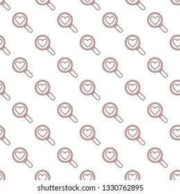 Magnifying glass with heart inside vector concept geometric seamless pattern in thin line style