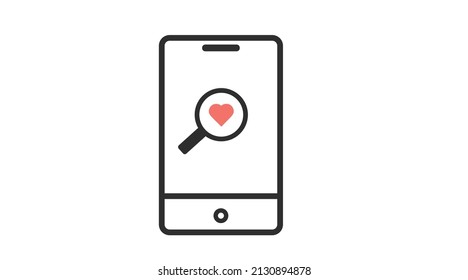 Magnifying Glass, and heart on a smartphone icon. Vector isolated editable illustration