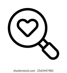 A magnifying glass with a heart, representing favorite search icon