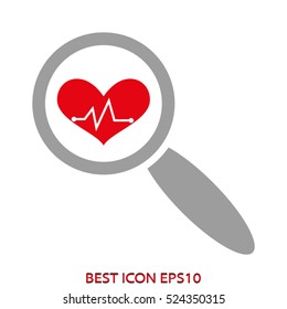 magnifying glass, heart, search, love, medicine, vector icon, eps10