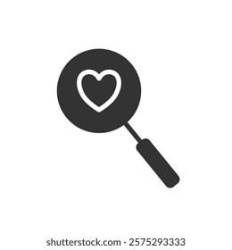 Magnifying glass with heart solid icon. Vector illustration