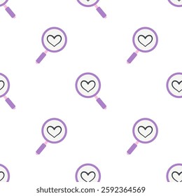 magnifying glass with heart vector seamless pattern, love search concept background