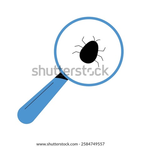 Magnifying Glass Highlighting Software Bug, Flat Vector Illustration Symbolizing Debugging, Code Inspection, And Software Testing, Isolated On White Background