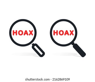 Magnifying Glass With Hoax Icon. Seek The Truth. Vector Illustration