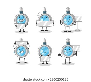 the magnifying glass holding board group character. mascot vector