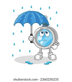 the magnifying glass holding an umbrella illustration. character vector