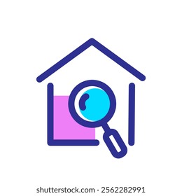 Magnifying glass and house building logo. House search logo icon design. Find house logo design