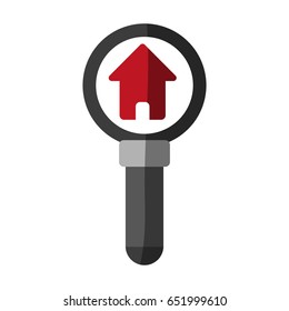 magnifying glass and house real estate related icon image 