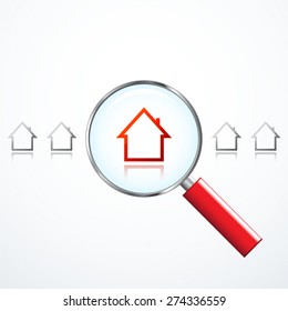 Magnifying Glass and Houses. Property Search