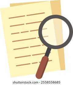 Magnifying glass hovering above a paper document, representing the processes of research, analysis, and careful scrutiny of written content for deeper understanding and insight