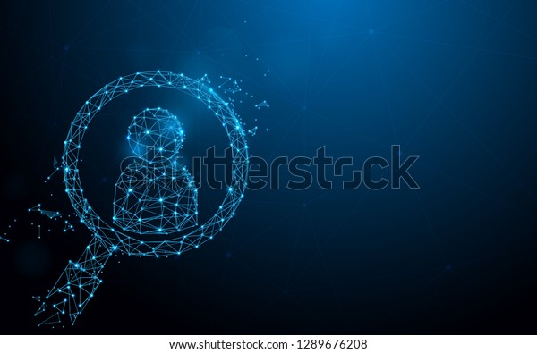 Magnifying Glass With Human Icon Form Lines Triangles And Particle 