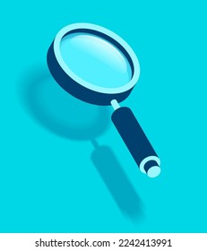 Magnifying glass icon in 3d flat style. Search loupe on color background. Business analytic illustration. Vector design object for you project 