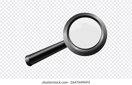 magnifying glass icon with black circular lens and handle in minimal vector design for search or zoom