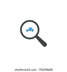 Magnifying glass icon, car icon vector sign