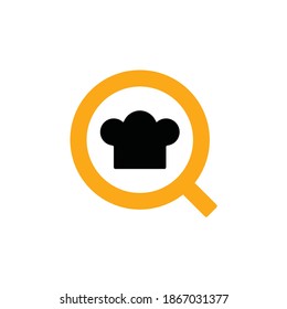 magnifying glass icon with chef's hat. food recipe finder logo vector illustration