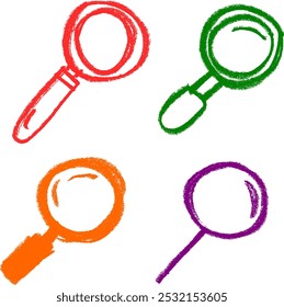 Magnifying Glass Icon Crayon Chalk Drawing Vector Set