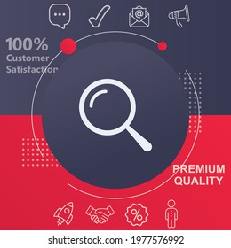 magnifying glass icon. Customize your design with a navy and red colored background template