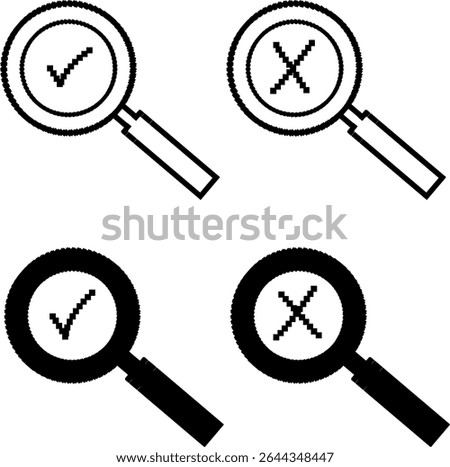 magnifying glass icon with different cross and check marks