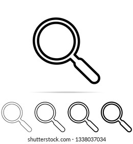 magnifying glass icon in different shapes, thickness. Simple thin line, outline vector of education icons for UI and UX, website or mobile application