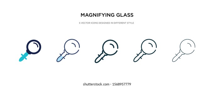 magnifying glass icon in different style vector illustration. two colored and black magnifying glass vector icons designed in filled, outline, line and stroke style can be used for web, mobile, ui