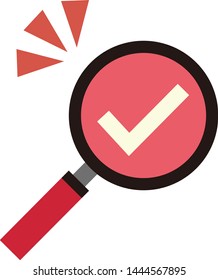 Magnifying glass icon drawn in vector. Check mark icon.