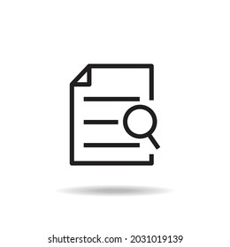 magnifying glass icon examining a document in black outline style. with the research concept. suitable for learning and business graphic assets, web design, banners, etc. Vector EPS 10.
