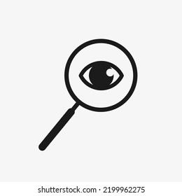 magnifying glass icon with eye isolated on white background