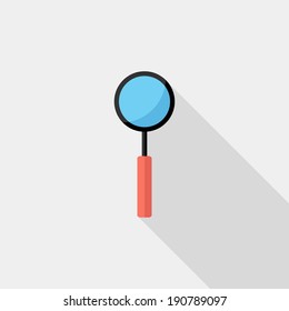 Magnifying glass icon. Flat design style modern vector illustration. Isolated on stylish color background. Flat long shadow icon. Elements in flat design.