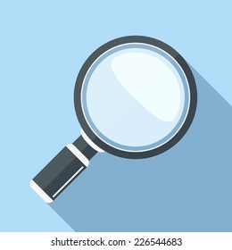 Magnifying glass icon, flat design with long shadow, vector eps10 illustration