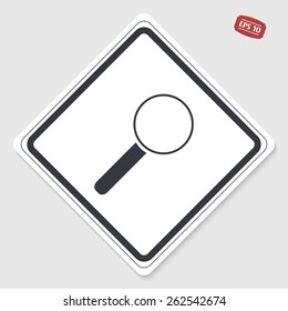 Magnifying glass icon. Flat design style. Made vector illustration. Emblem or label with shadow.