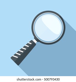 Magnifying glass icon, flat design with long shadow, vector eps10 illustration