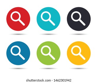 Magnifying glass icon flat round button set illustration design isolated on white background