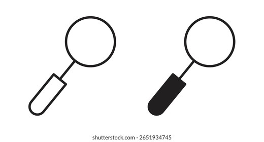 Icono de lupa. Versiones planas y de trazo. Elementos gráficos.