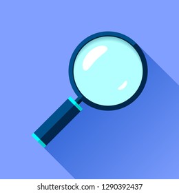 Magnifying glass icon in flat style. Search loupe on color background. Vector design object for you business project 