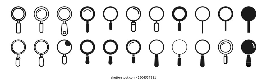 Magnifying glass icon in flat style. Search icon. Set of loupe icon vector