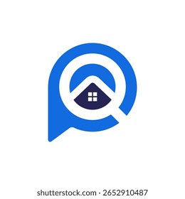 A magnifying glass icon forming a "P" with a house graphic inside, symbolizing real estate search, property, or home-finding services