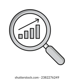 A magnifying glass icon with a graph, representing data analysis, data exploration, data visualization, statistics, analytics, performance, and results.