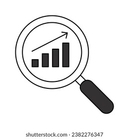 A magnifying glass icon with a graph, representing data analysis, data exploration, data visualization, statistics, analytics, performance, and results.