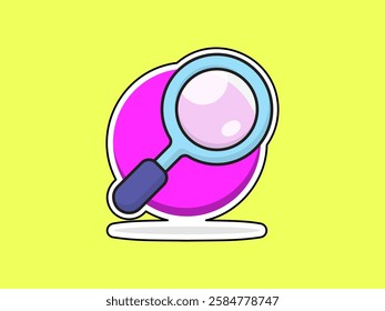 Magnifying glass icon illustration design or search symbol, convex lens serves to enlarge objects, symbol of exploitation and analysis, realistic vector black outline sticker style