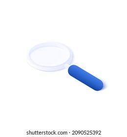 Magnifying glass icon illustration in isometric vector design. Magnifier or covex lens isolated on white background. 