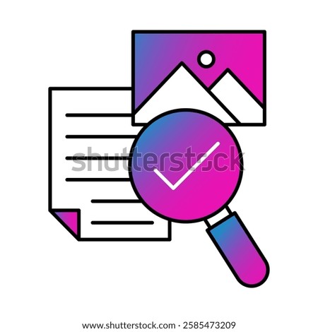 Magnifying glass icon. In-depth study, data gathering, knowledge expansion, information exploration, hypothesis testing. Vector illustration.